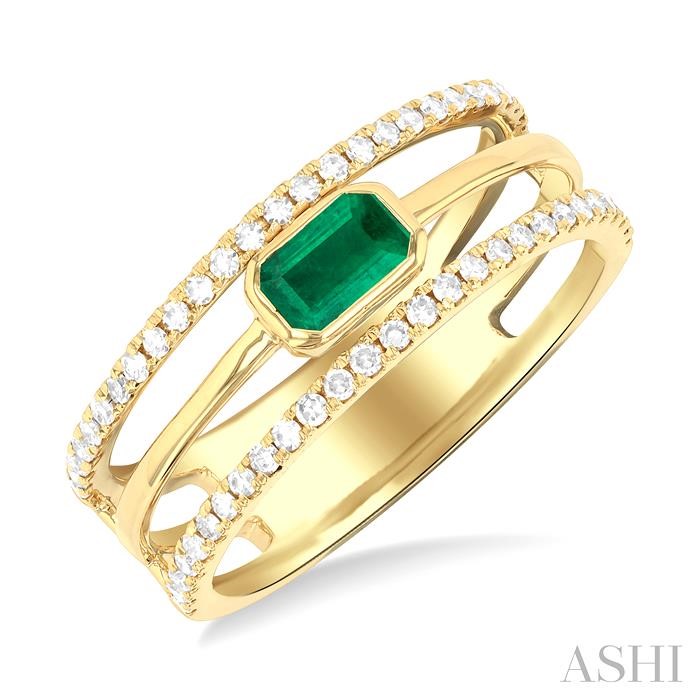 EMERALD SHAPE EAST-WEST GEMSTONE & DIAMOND RING