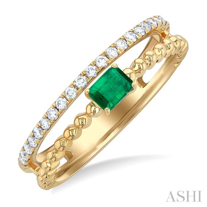 BEAD EMERALD SHAPE EAST-WEST GEMSTONE & DIAMOND RING