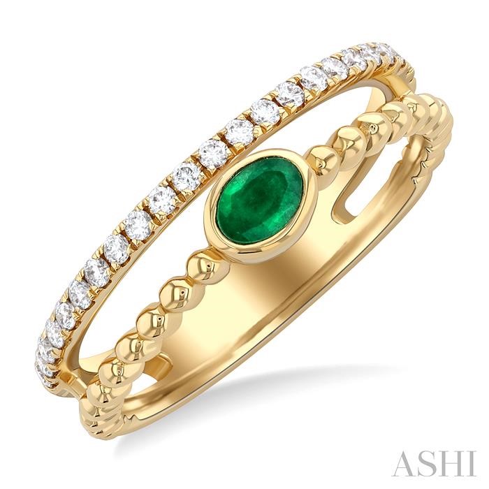 BEAD OVAL SHAPE EAST-WEST GEMSTONE & DIAMOND RING