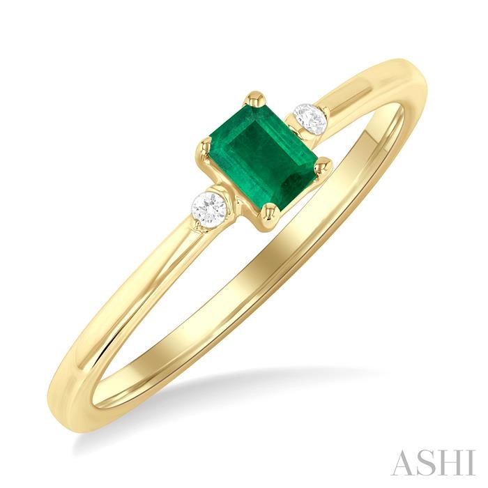 Emerald Shape Gemstone & Petite Diamond Fashion Ring