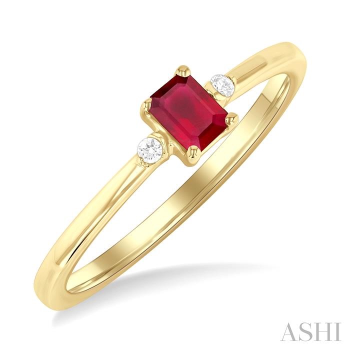 Emerald Shape Gemstone & Petite Diamond Fashion Ring