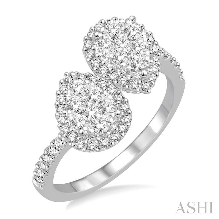 PEAR SHAPE 2 STONE HALO LOVEBRIGHT DIAMOND FASHION RING