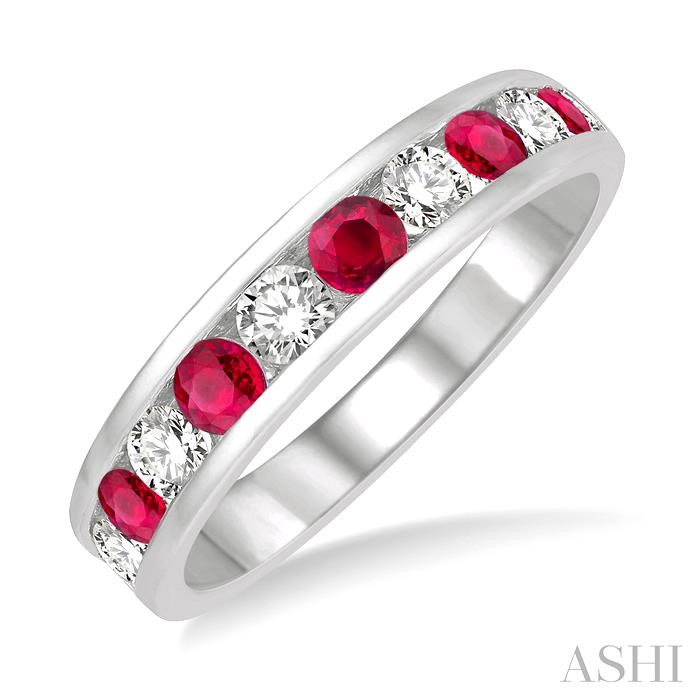 CHANNEL SET ALTERNATE GEMSTONE & DIAMOND WEDDING BAND