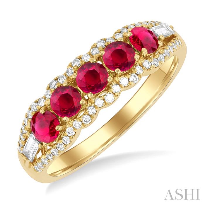 ROUND SHAPE 5 GEMSTONE & DIAMOND RING