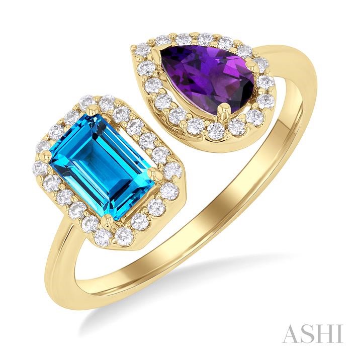 TOI ET MOI GEMSTONE & HALO DIAMOND FASHION OPEN RING