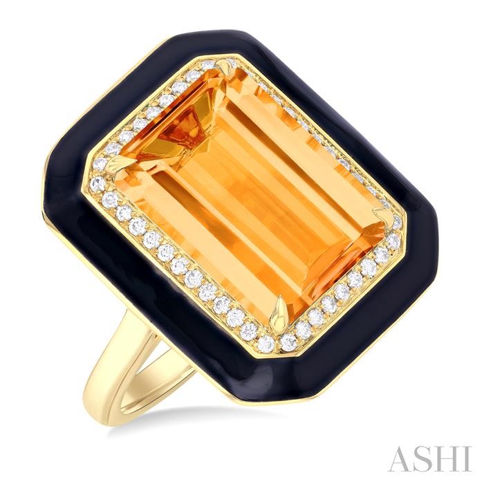 Emerald Shape Black Enamel Gemstone & Halo Diamond Ring