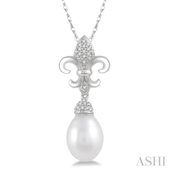 FLEUR DE LIS PEARL & DIAMOND PENDANT