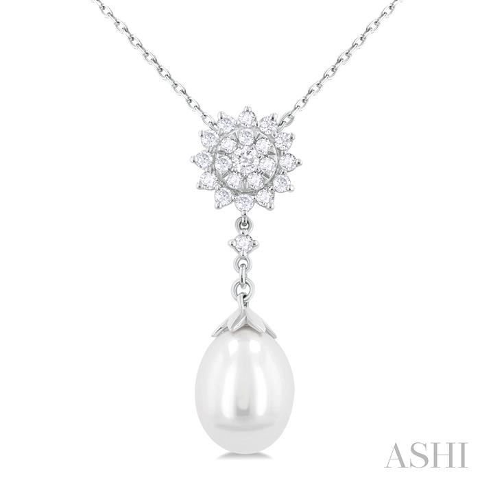 Sunflower Halo Diamond & Drop Pearl Fashion Pendant