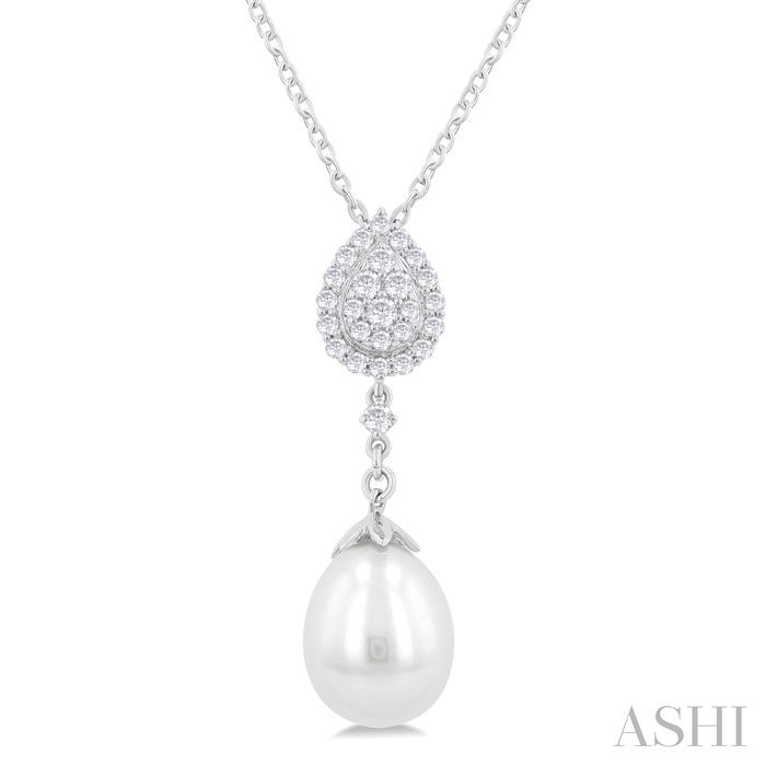 Pear Shape Halo Diamond & Drop Pearl Fashion Pendant