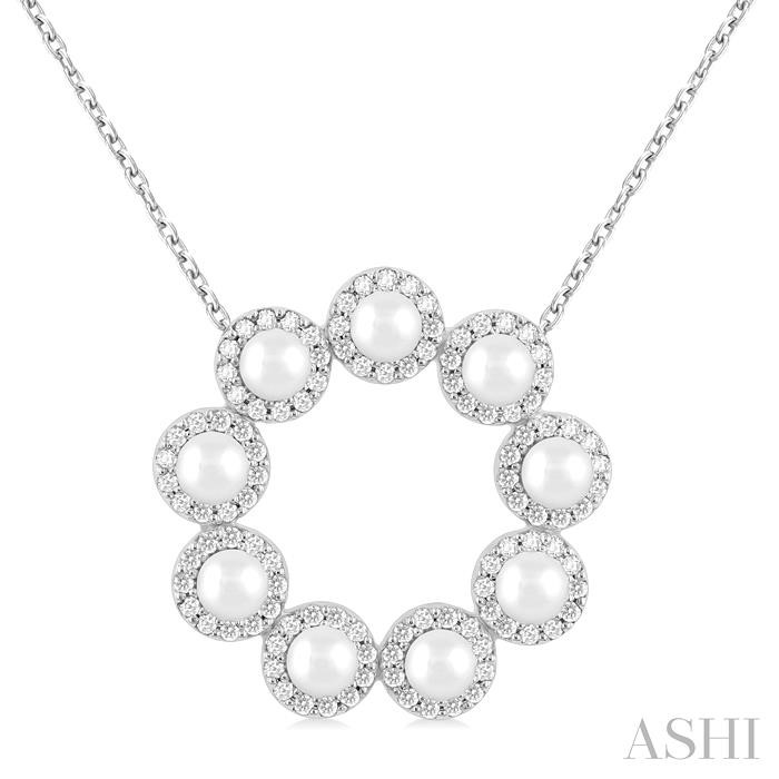 Circle Pearl & Halo Diamond Pendant
