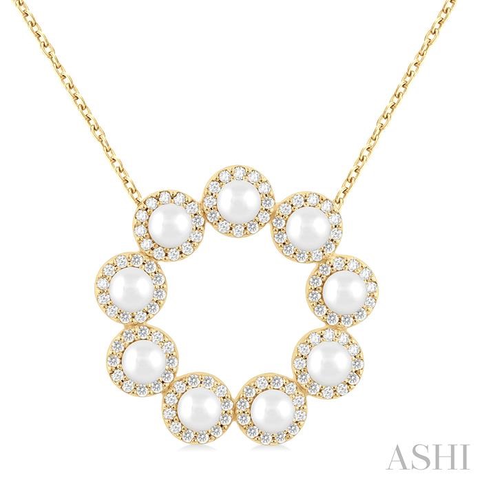 Circle Pearl & Halo Diamond Pendant