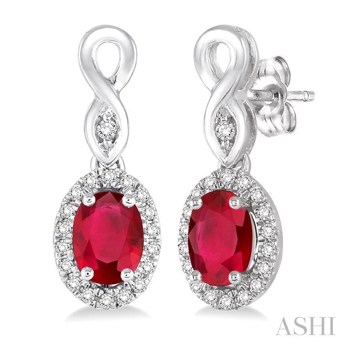 Oval Shape Gemstone & Halo Diamond Earrings