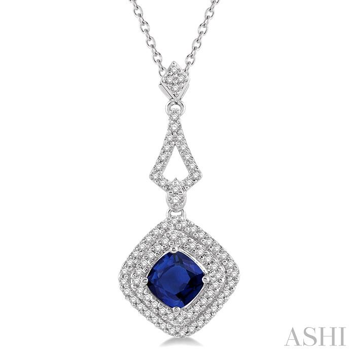 GEMSTONE & HALO DIAMOND PENDANT