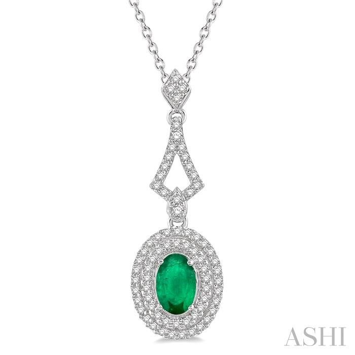 OVAL SHAPE GEMSTONE & HALO DIAMOND PENDANT