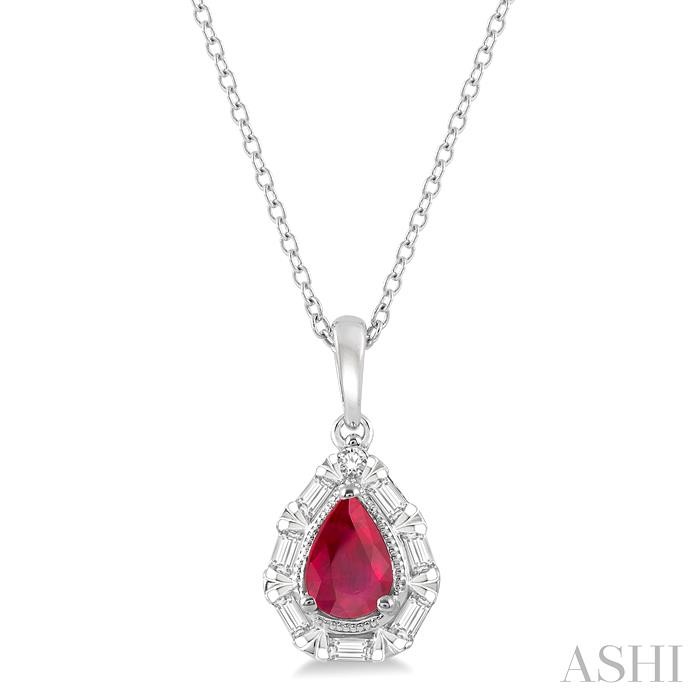 Pear Shape Gemstone & Baguette Halo Diamond Pendant