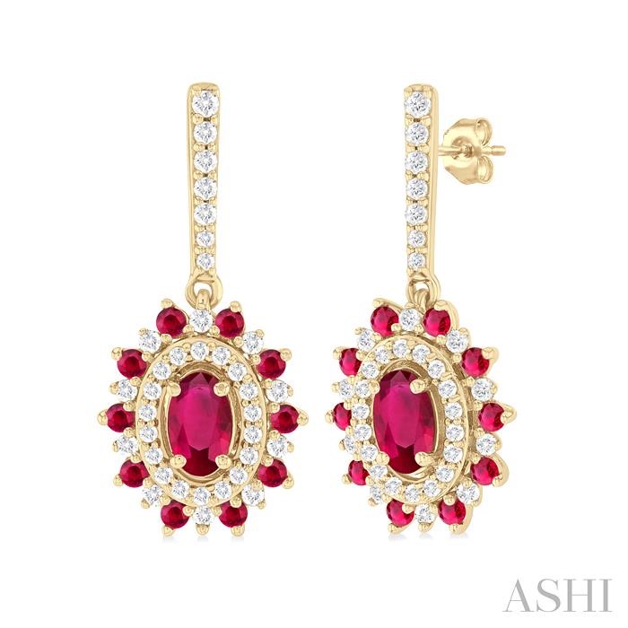 Oval Shape Gemstone & Halo Diamond Earrings