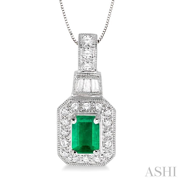 EMERALD SHAPE GEMSTONE & HALO DIAMOND PENDANT