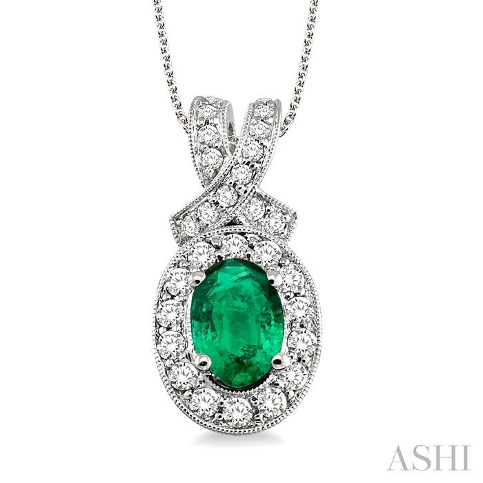 OVAL SHAPE GEMSTONE & HALO DIAMOND PENDANT