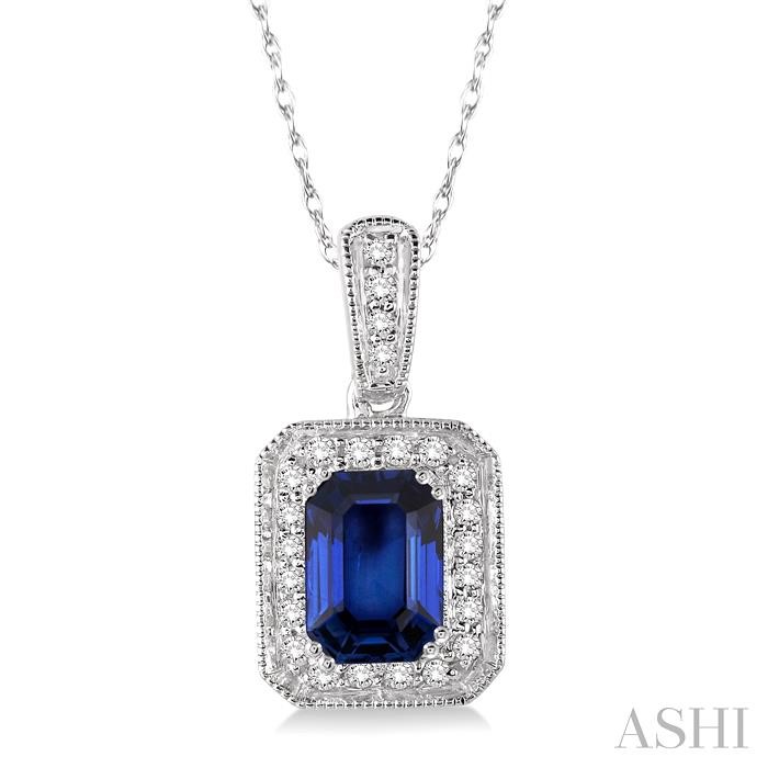 EMERALD SHAPE GEMSTONE & HALO DIAMOND PENDANT