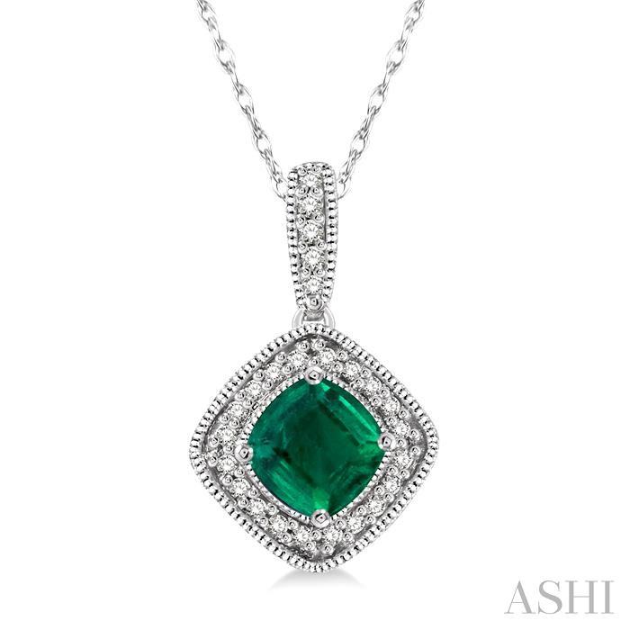 CUSHION SHAPE GEMSTONE & HALO DIAMOND PENDANT