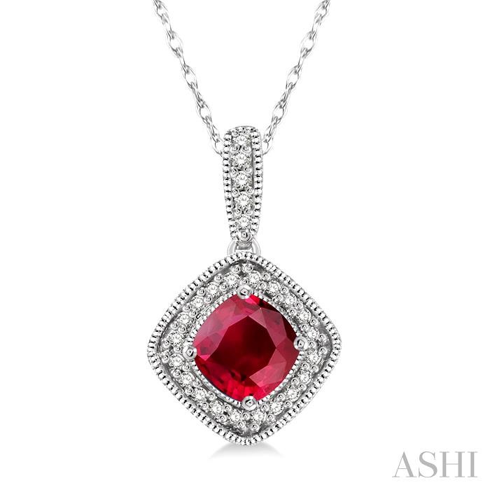 CUSHION SHAPE GEMSTONE & HALO DIAMOND PENDANT