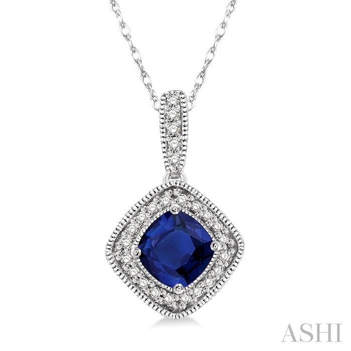 CUSHION SHAPE GEMSTONE & HALO DIAMOND PENDANT