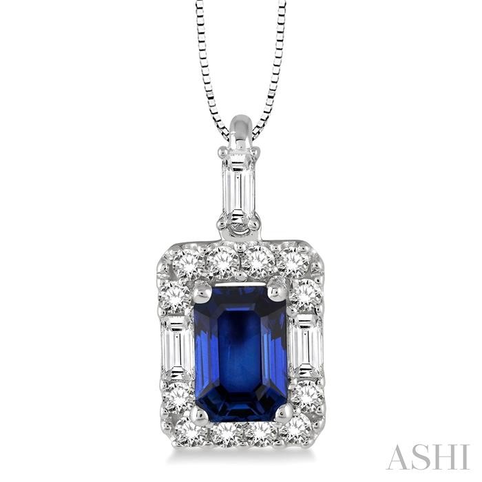 Emerald Shape Gemstone & Halo Diamond Pendant