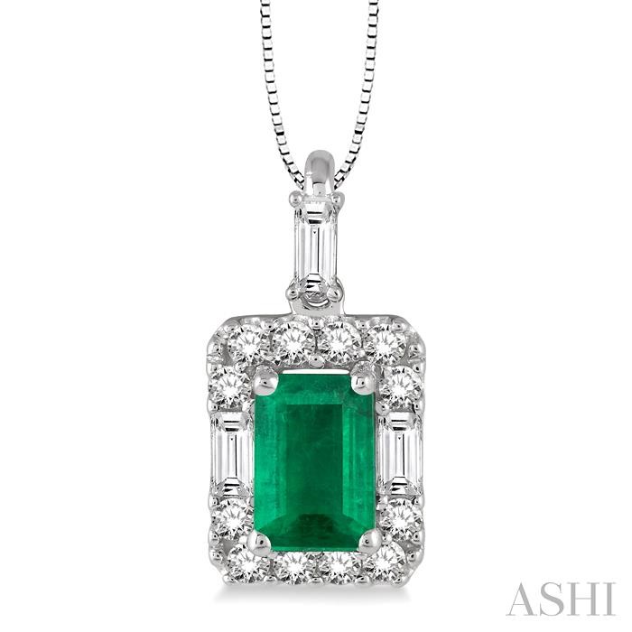 EMERALD SHAPE GEMSTONE & HALO DIAMOND PENDANT