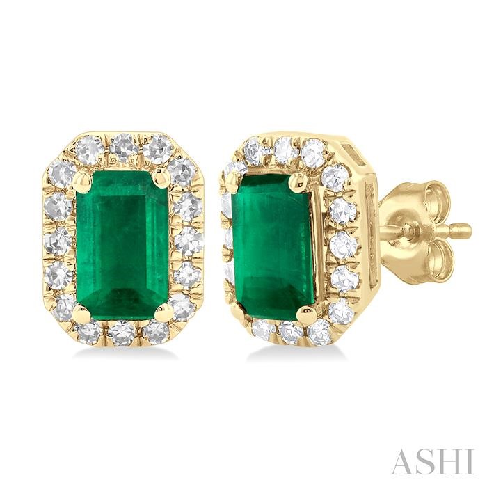 EMERALD SHAPE GEMSTONE & HALO DIAMOND EARRINGS