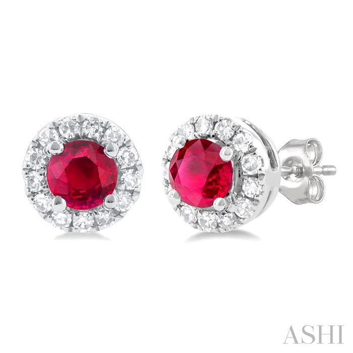 ROUND SHAPE GEMSTONE & HALO DIAMOND EARRINGS