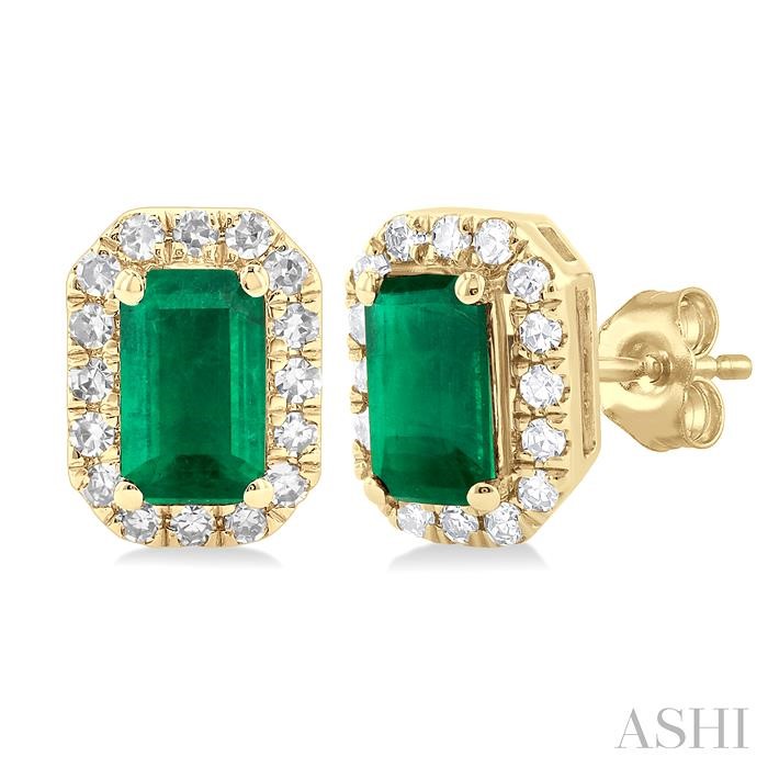 Emerald Shape Gemstone & Halo Diamond Earrings