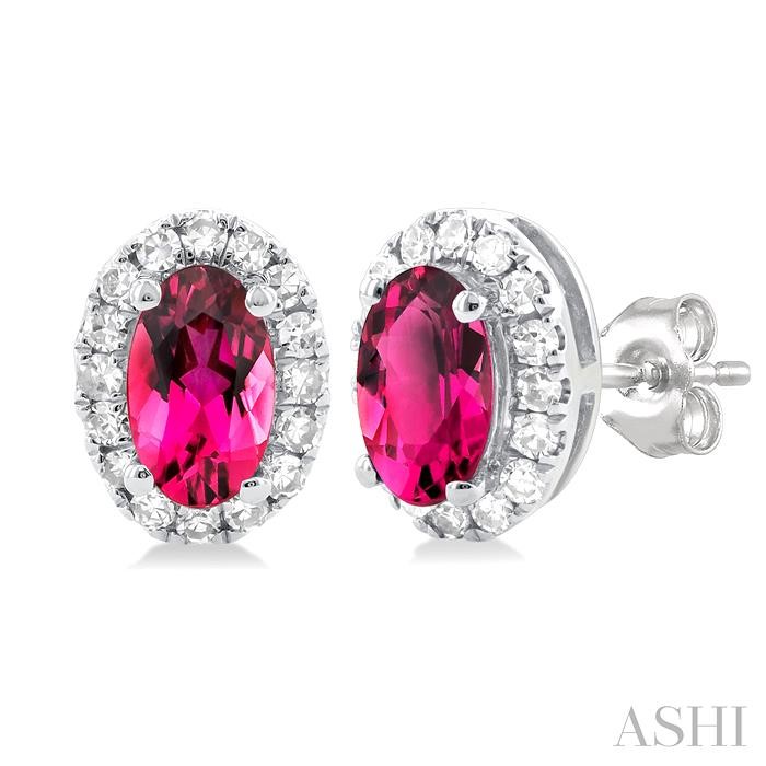 Oval Shape Gemstone & Halo Diamond Earrings