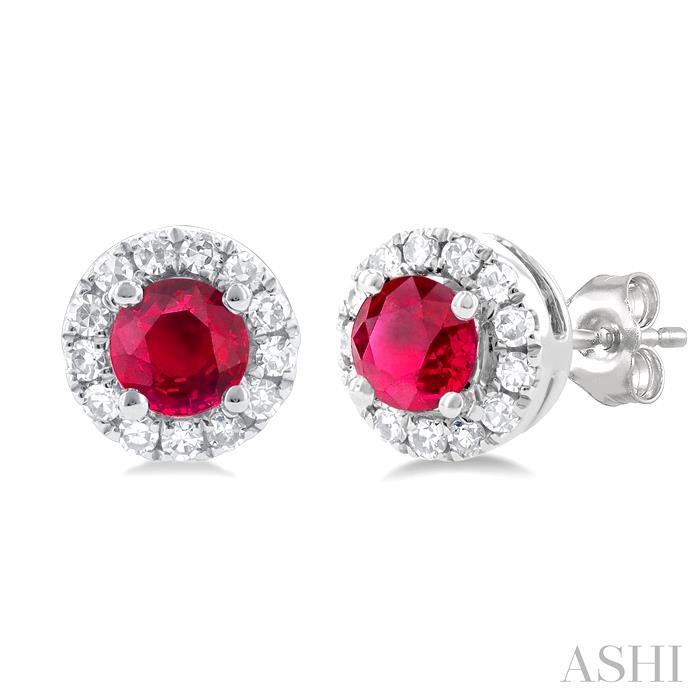 ROUND SHAPE GEMSTONE & HALO DIAMOND EARRINGS