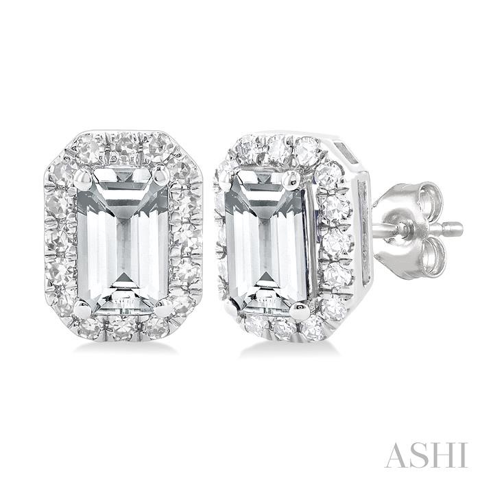 Emerald Shape Gemstone & Halo Diamond Earrings