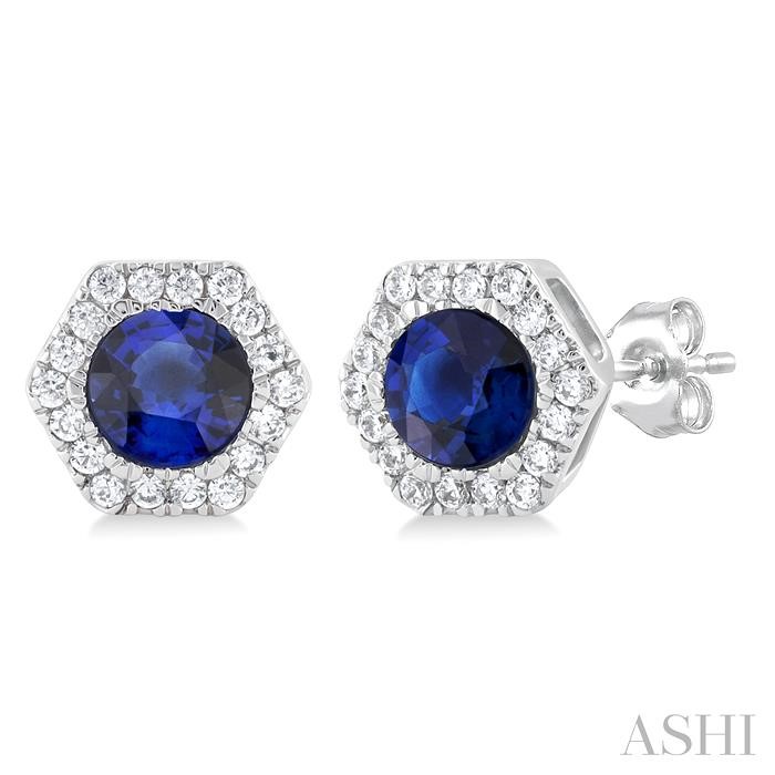 ROUND SHAPE GEMSTONE & HALO DIAMOND EARRINGS