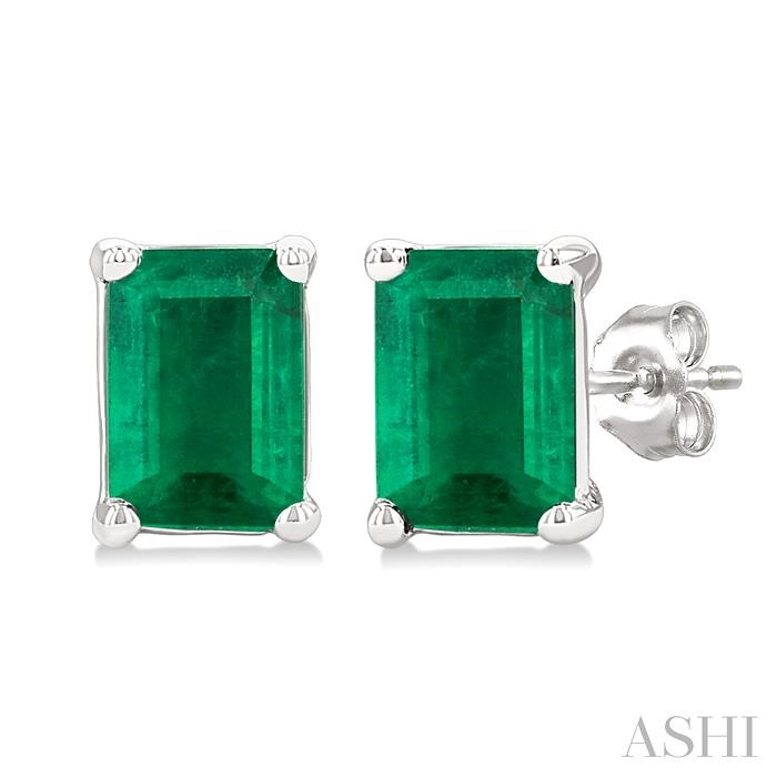 Emerald Shape Gemstone Stud Earrings