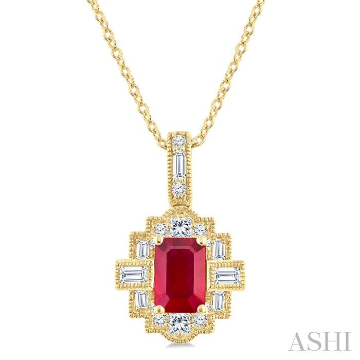 Emerald Shape Gemstone & Diamond Pendant
