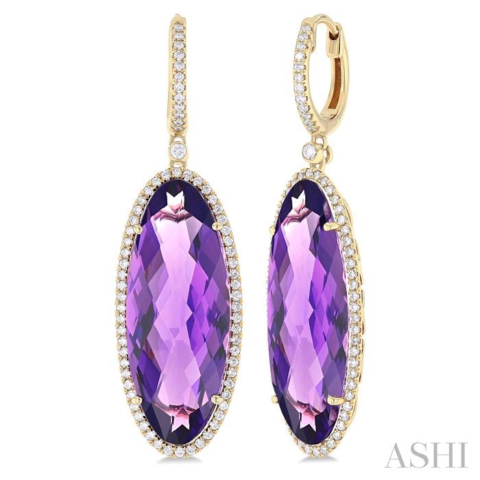 Oval Shape Gemstone & Halo Diamond Earrings