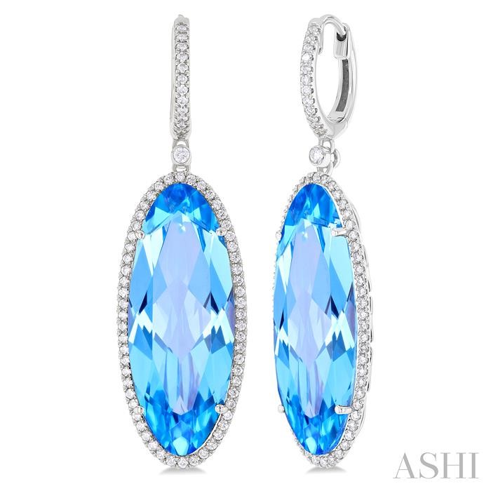 Oval Shape Gemstone & Halo Diamond Earrings