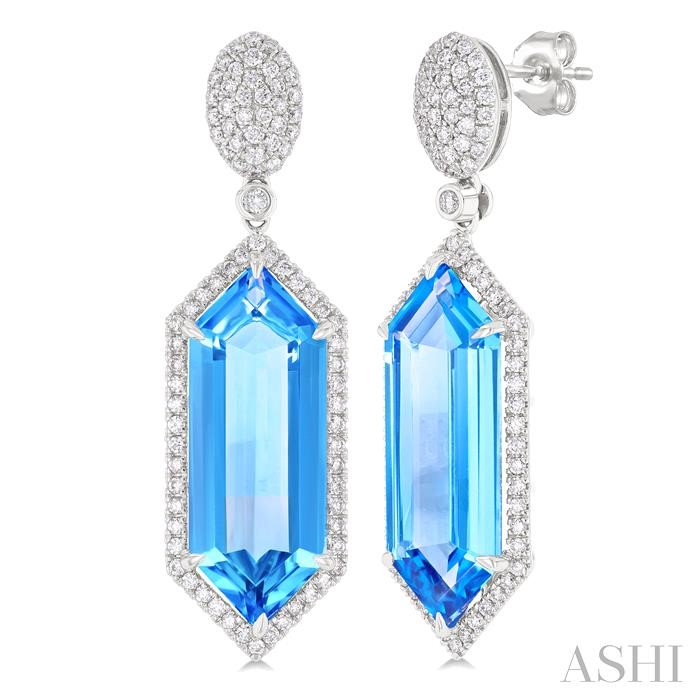 Hexagon Shape Gemstone & Halo Diamond Earrings