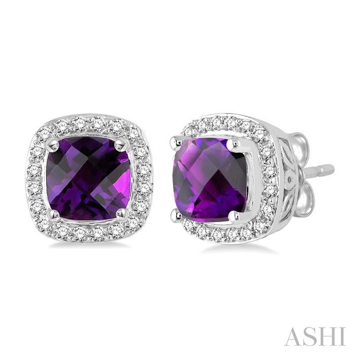 CUSHION SHAPE GEMSTONE & HALO DIAMOND EARRINGS