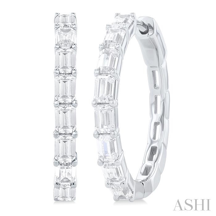 Emerald Shape North-South Diamond Fashion Hoop Earrings