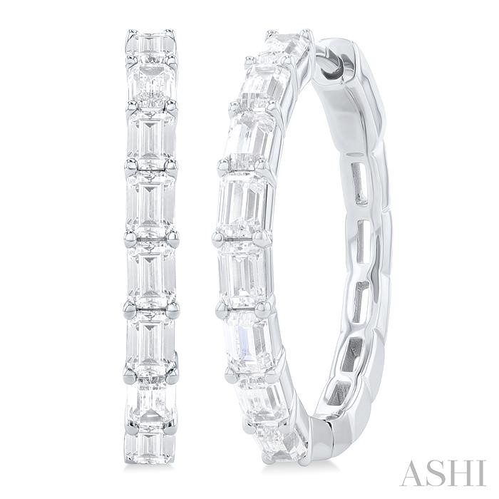 EMERALD SHAPE EAST-WEST DIAMOND FASHION HOOP EARRINGS