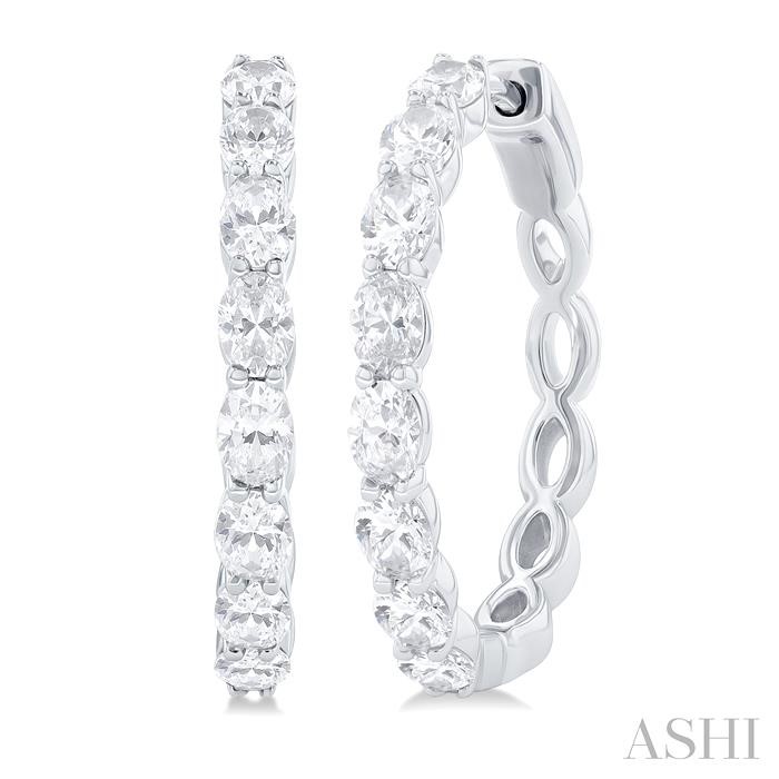 OVAL SHAPE EAST-WEST DIAMOND FASHION HOOP EARRINGS