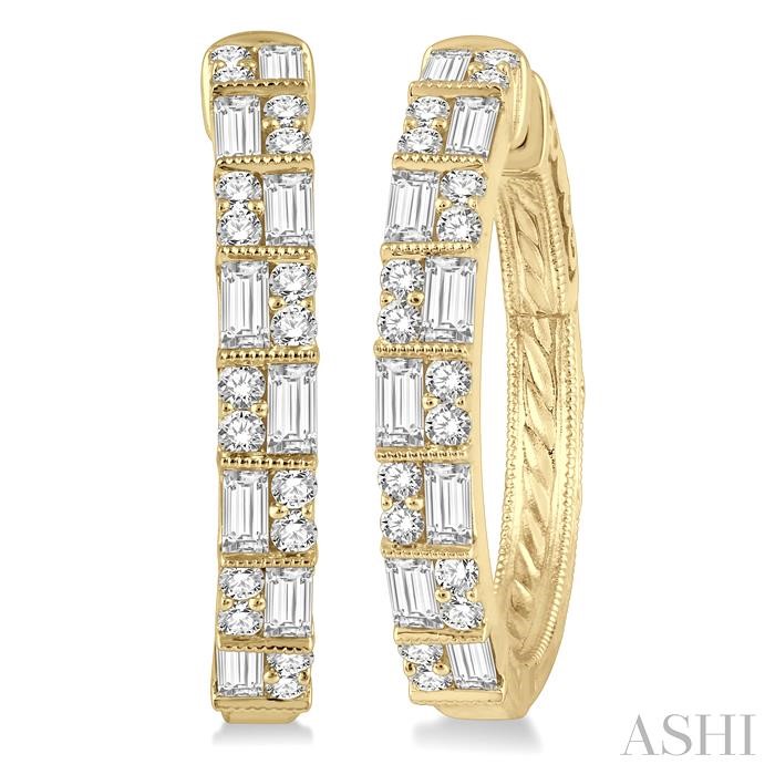 Double Row Baguette Diamond Hoop Earrings