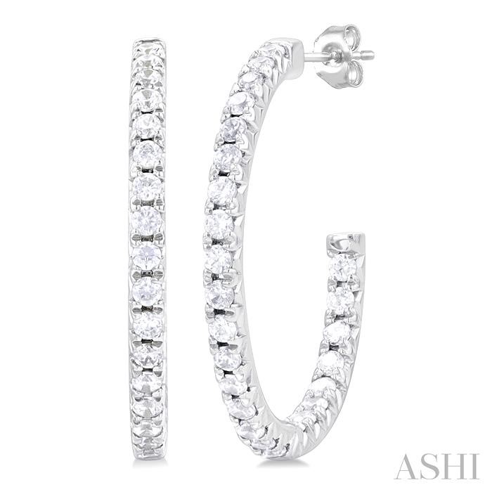 PAVE SET INSIDE-OUT DIAMOND HALF HOOP EARRINGS