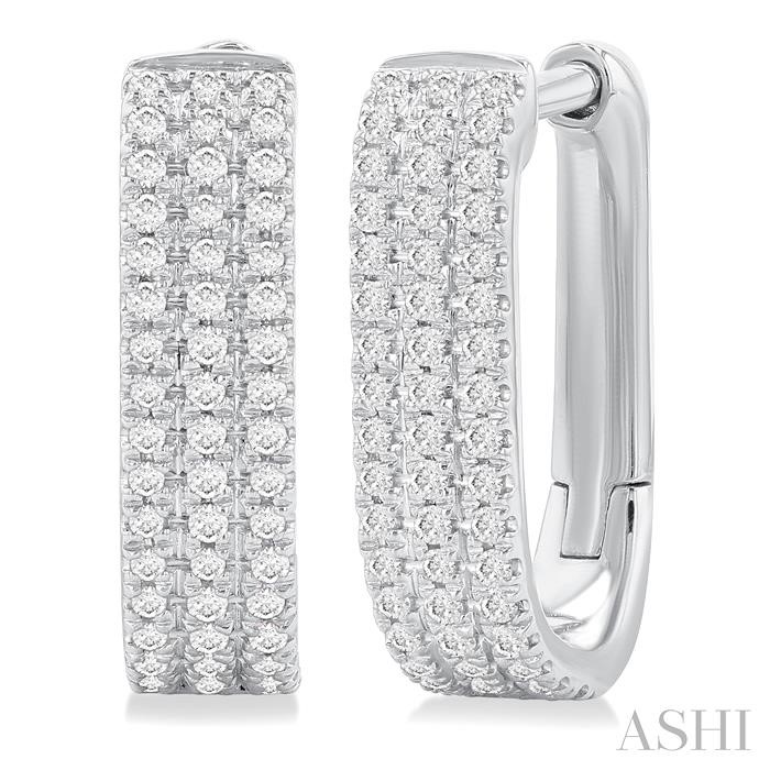 Three Row Diamond Hoop Earrings