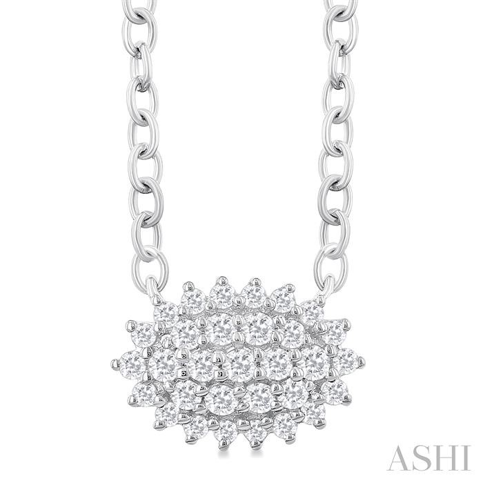 Oval Shape East-West Petite Cluster Diamond Fashion Pendant