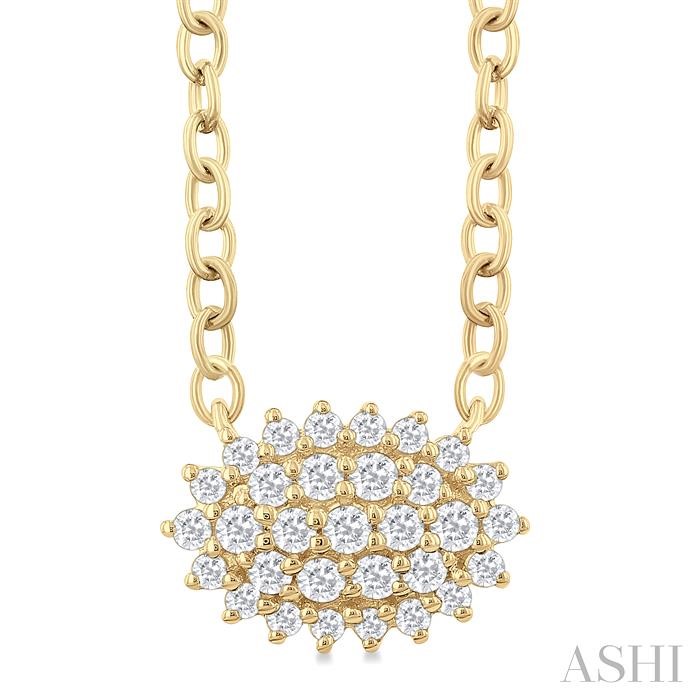 Oval Shape East-West Petite Cluster Diamond Fashion Pendant