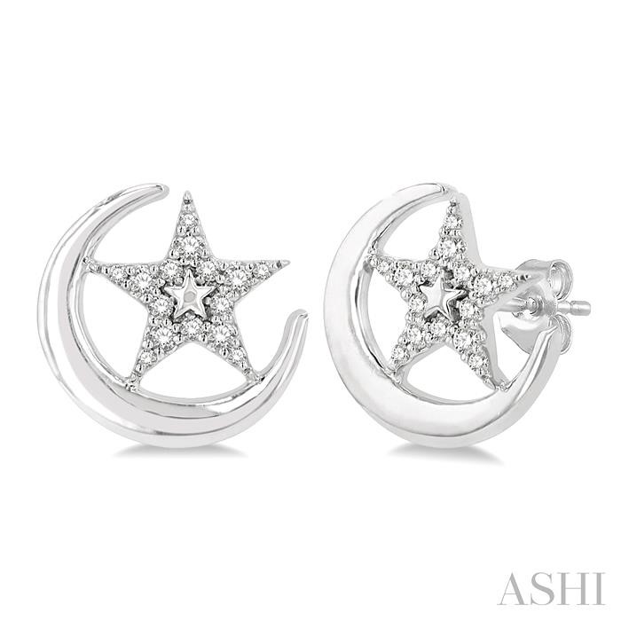 CRESCENT MOON & STAR PETITE DIAMOND FASHION EARRINGS